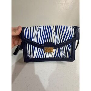 Vera Bradley Blue White Wavy Stripe Crossbody Bag Navy Trim Gold Hardware